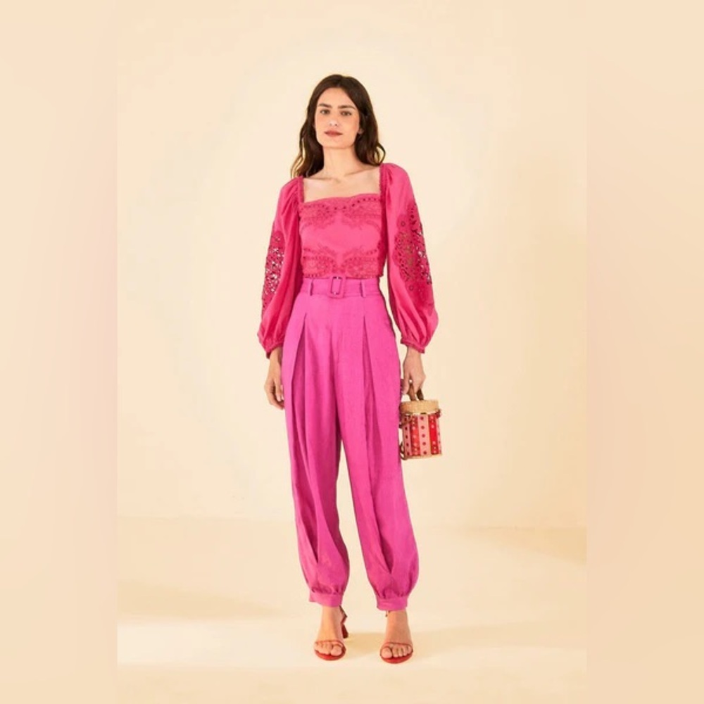 FARM Rio Pink Belt Linen Pants Size XS